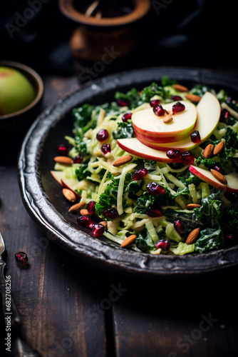 Autumn Harvest Medley: Kale, Cabbage, and Apple Salad with Pumpkin Seeds and Dried Cranberries