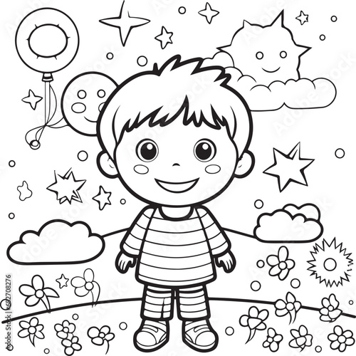 hand drawn kawai style coloring book page for kids