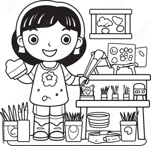 hand drawn kawai style coloring book page for kids