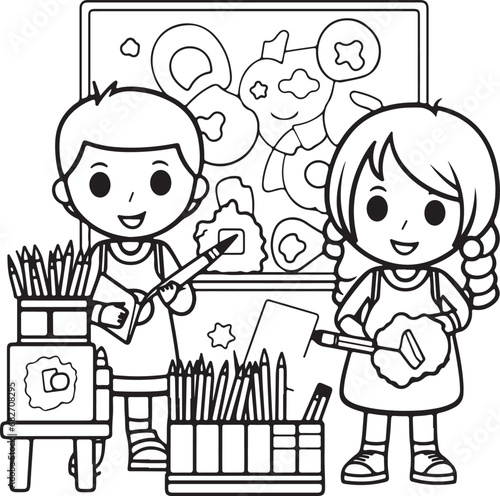 hand drawn kawai style coloring book page for kids