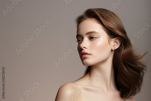 beauty shot of brown-hair female model - Generative AI