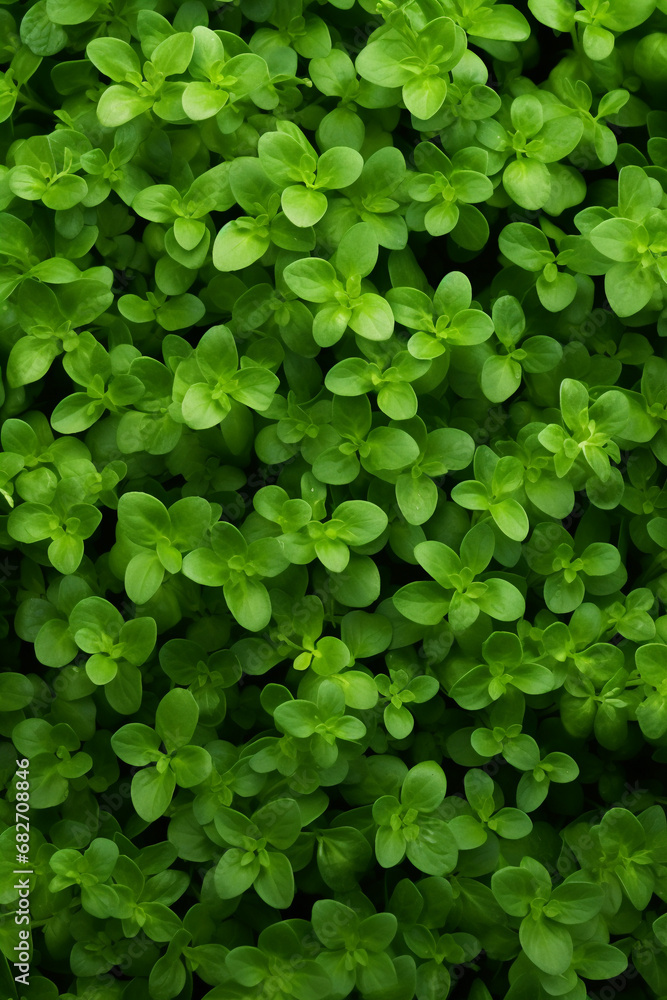 Thyme Abundance: Fresh Green Leaves Filling the Frame, showcasing Fresh Herbs Thyme Abundance: Fresh Green Leaves Filling the Frame, showcasing Fresh Herbs