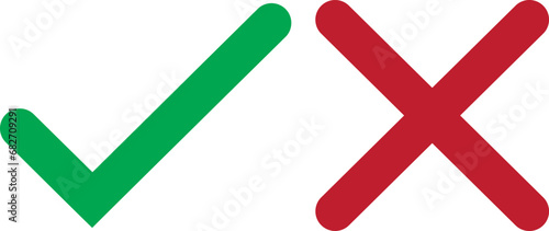 Decision Duality: Green Right Sign and Red Wrong Sign - EPS Vector Illustration for Choices and Concepts, red and green mark