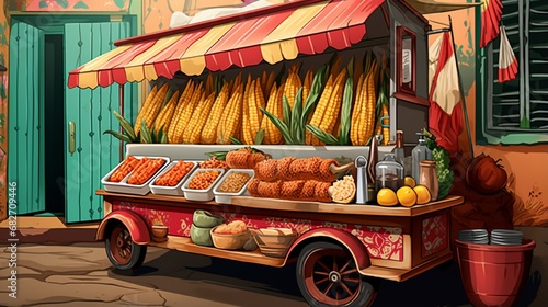 an image of a street food cart loaded with delicious, colorful tamales © Wajid