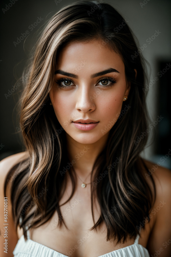 Portrait of a beautiful woman with a simple white dress Portrait of a beautiful woman with a simple white dress