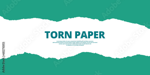 Vector white color torn paper sheet banner design with Bluish Green background blank, texture, strip, design vector file photo