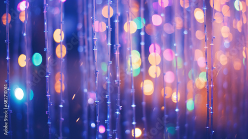 Beautiful abstract background with colorful bokeh effects and delicate lighting decorations. Various colors of lighting look blurry, mainly blue and purple colors of light stand out - Generative AI photo