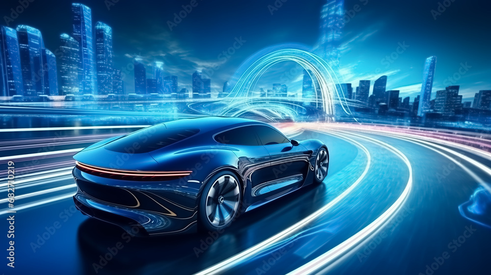 Autonomous car with touch sensors in a futuristic style. A smart