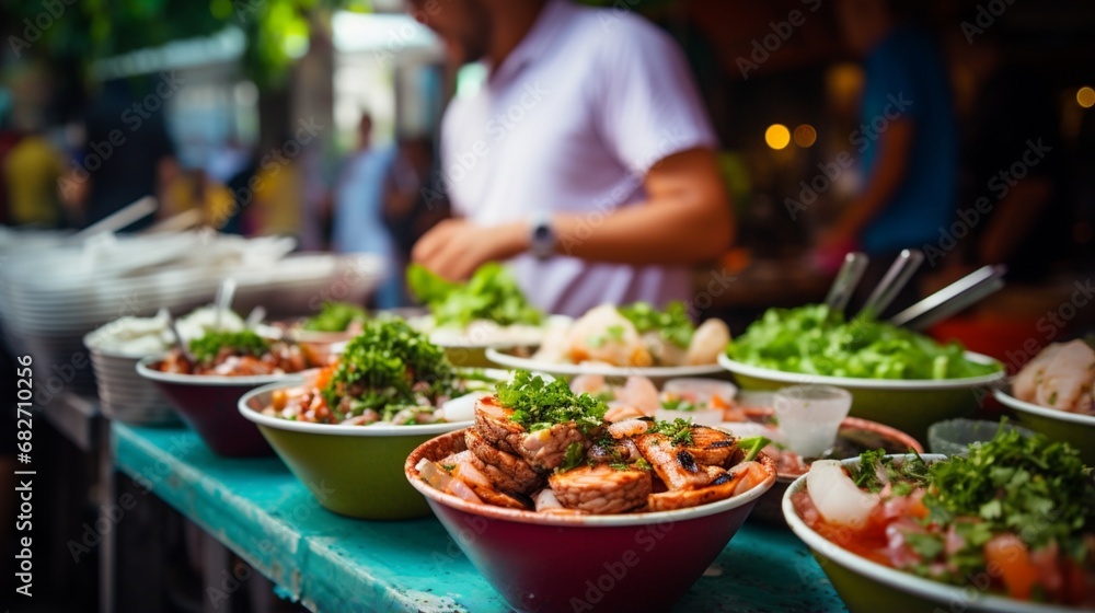 an image of a street food stall serving up bowls of delicious ceviche