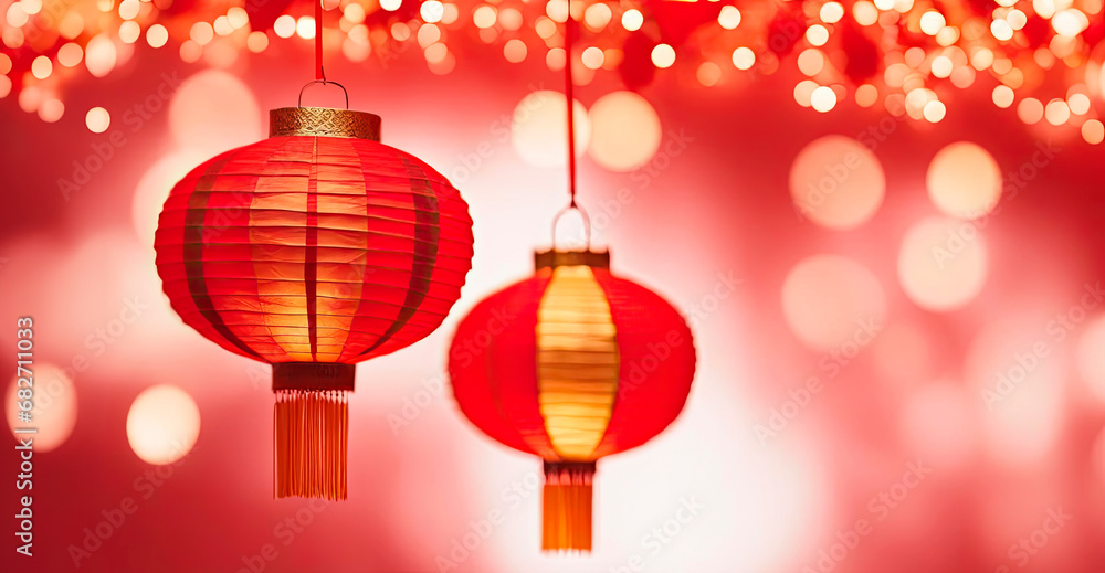Chinese lanterns during new year festival, Street decorated with Chinese lanterns Chinese lanterns during new year festival, Street decorated with Chinese lanterns
