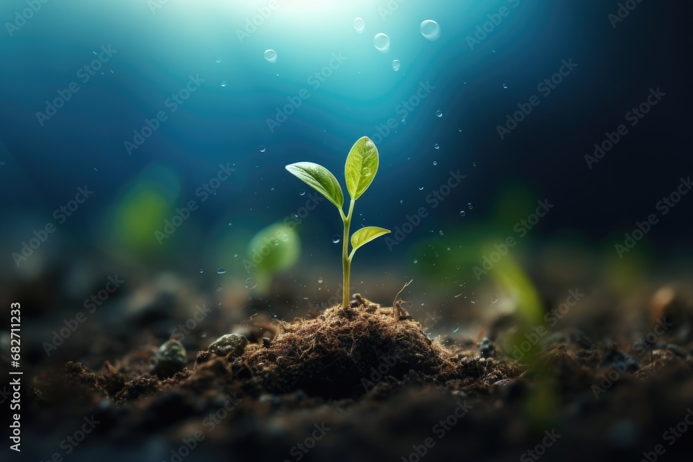 Spring small green sprout grows on the ground. On nature background. Spring small green sprout grows on the ground. On nature background.