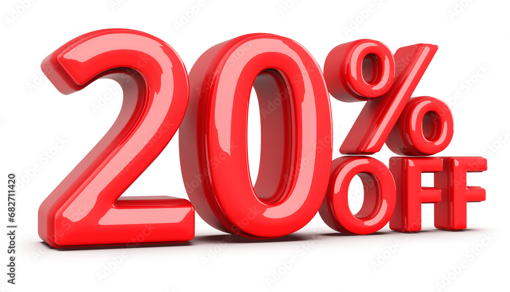 20 Percent Off Sale Discount Red Numbers 3D Render 20 Percent Off Sale Discount Red Numbers 3D Render