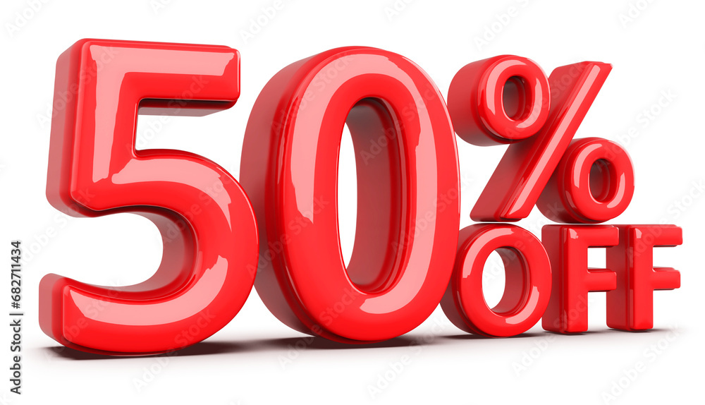 50 Percent Off Sale Discount Red Numbers 3D Render 50 Percent Off Sale Discount Red Numbers 3D Render