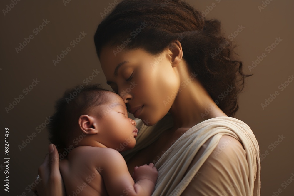 Portrait mom with her newborn child closeup. Feelings of motherhood. Portrait mom with her newborn child closeup. Feelings of motherhood.
