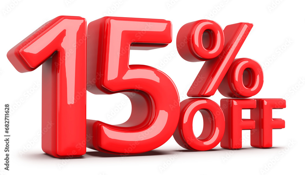 15 Percent Off Sale Discount Red Numbers 3D Render