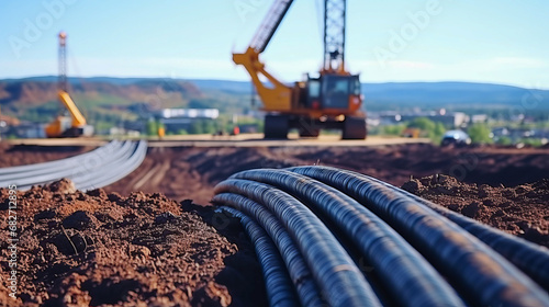 Installation of underground cables to connect renewable energy to the power grid photo