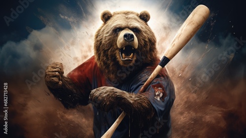 Poster of a bear holding a baseball photo
