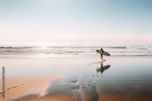 Young caucasian man get up early to doing surf at sunrise