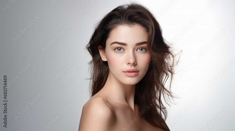 Medium shot of Beautiful British model with clean fresh skin hand touch her face, isolate on white background, Face care, Facial treatment, Cosmetology - Generative AI Medium shot of Beautiful British model with clean fresh skin hand touch her face, isolate on white background, Face care, Facial treatment, Cosmetology - Generative AI