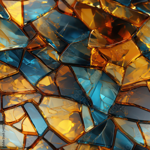 Seamless decorative amber with blue glass background