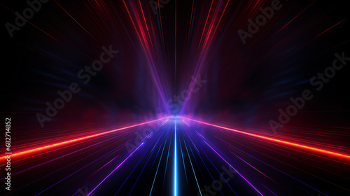 Abstract neon lights, colorful laser beams, laser shows, spectrum, future space, virtual reality space. Black background. Generative AI photo