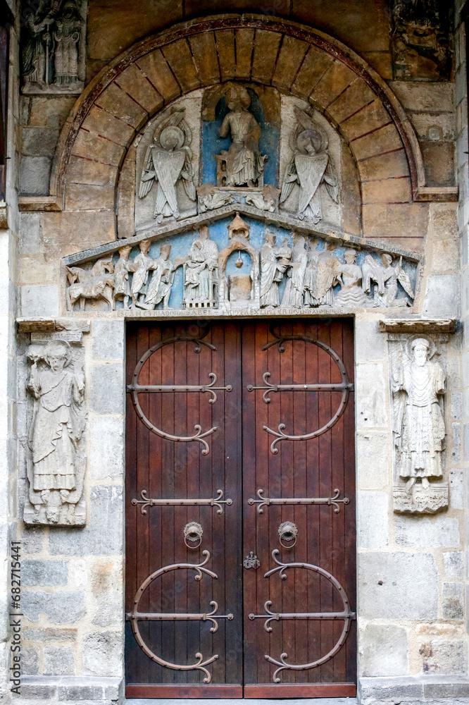 Notre Dame du Port basilica, Clermont-Ferrand, France. South gate.