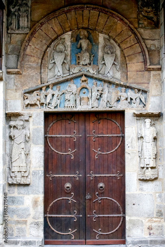 Notre Dame du Port basilica, Clermont-Ferrand, France. South gate.