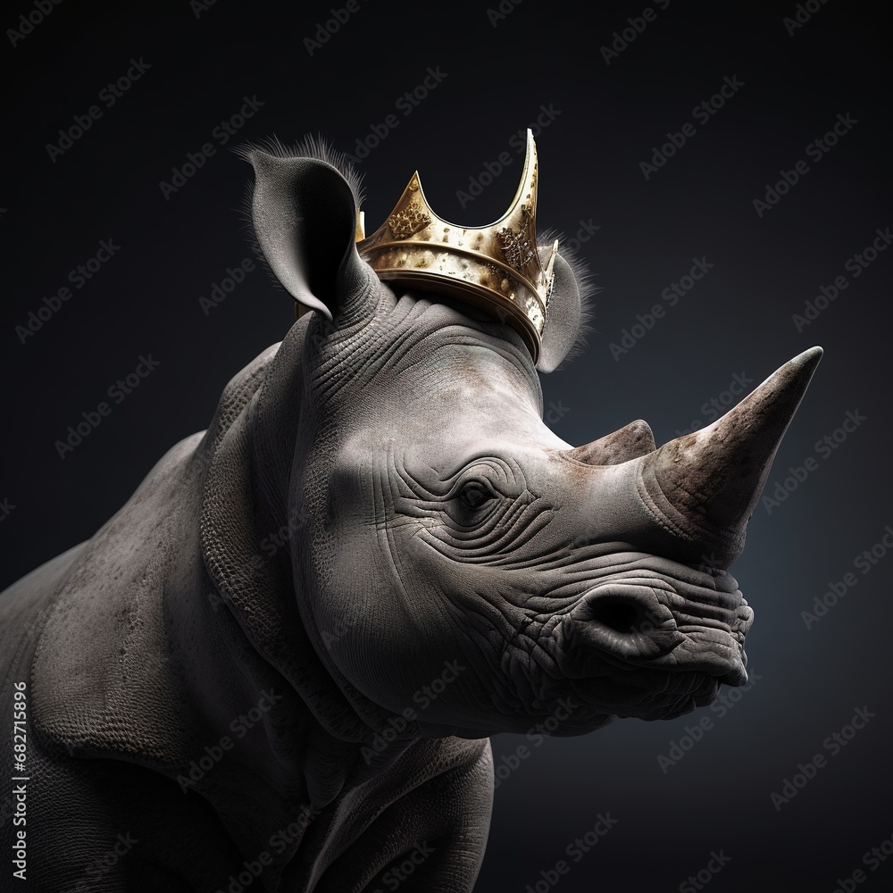 Obraz premium Portrait of a majestic Rhinoceros with a crown