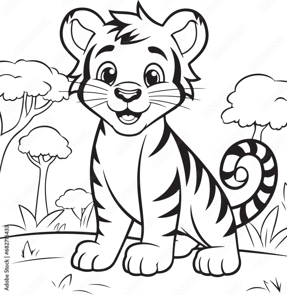 cute hand drawn tiger coloring page illustration cute hand drawn tiger coloring page illustration