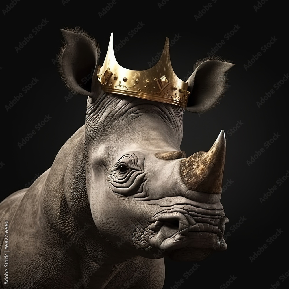 Portrait of a majestic Rhinoceros with a crown Portrait of a majestic Rhinoceros with a crown