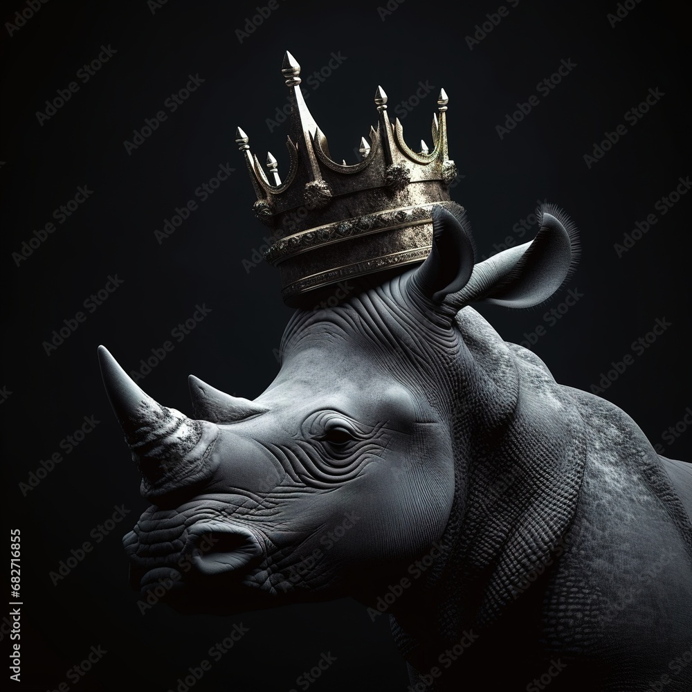 Portrait of a majestic Rhinoceros with a crown Portrait of a majestic Rhinoceros with a crown