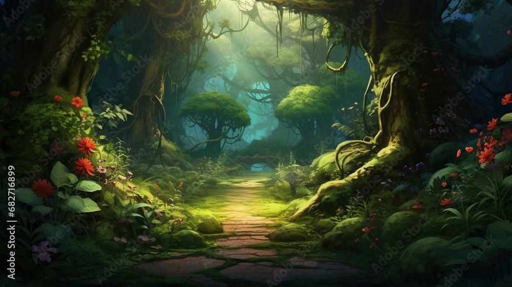 An enchanting elven forest shrouded in mystic fog fairy Style