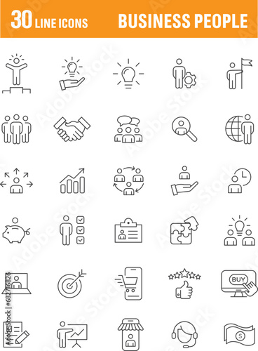 Business People Line Icons Set