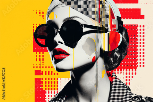 simple illustration for fashion magazine, collage style, halftone, high contrast - Generative AI