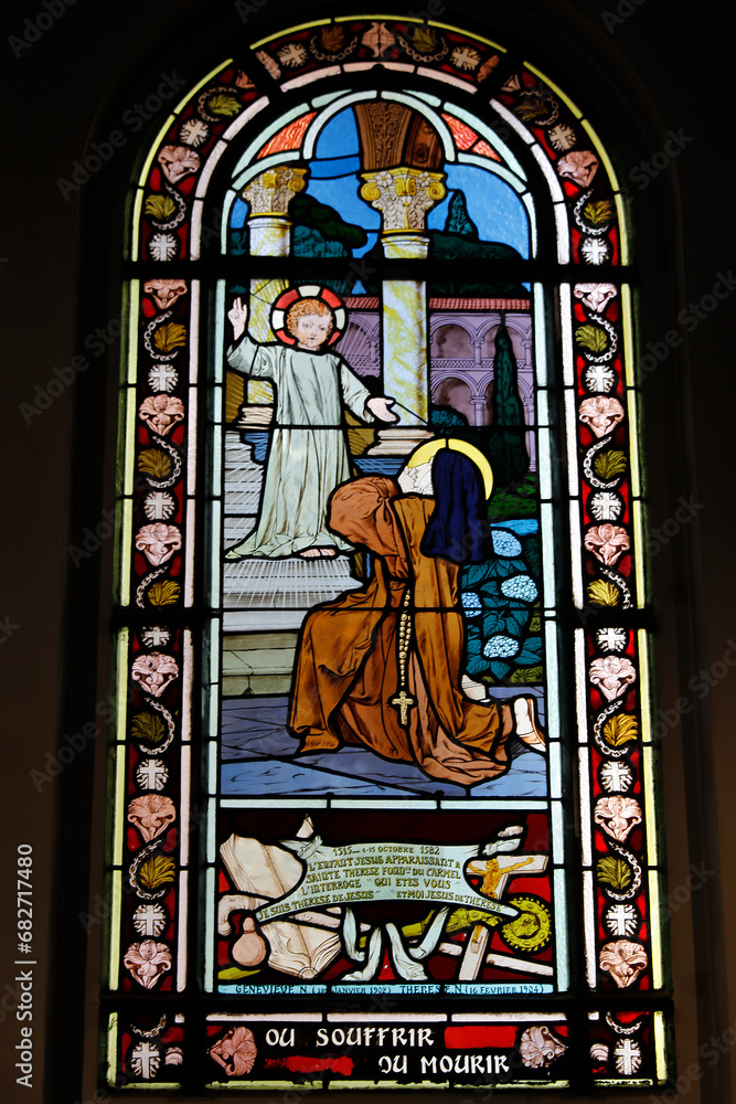 Saint Honore d'Eylau church, Paris, France. Stained glass. Child Jesus