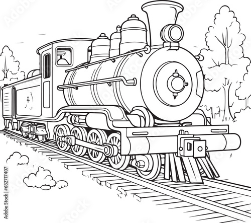 hand drawn locomotive coloring page illustration 