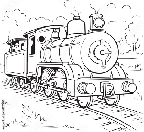 hand drawn locomotive coloring page illustration 