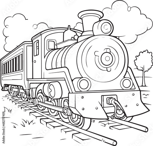 hand drawn locomotive coloring page illustration 