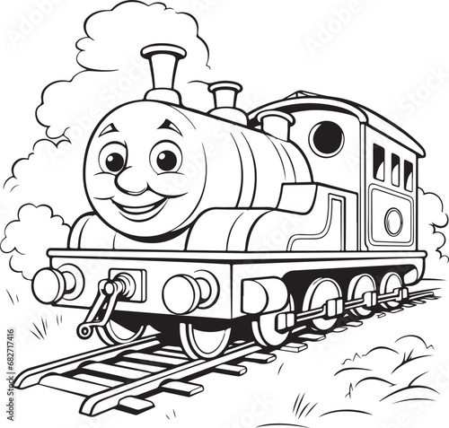 hand drawn locomotive coloring page illustration 