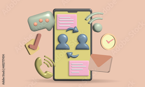3D Mobile phone,  Communication between people using mobile phones modern communication system, 3D illustration.
