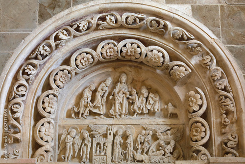 Saint Mary Magdalene basilica, Vezelay, France. Tympanum of the southern portal of the narthex photo