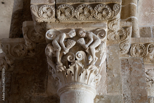 Saint Mary Magdalene basilica, Vezelay, France. Capital depicting the winds of Heaven photo