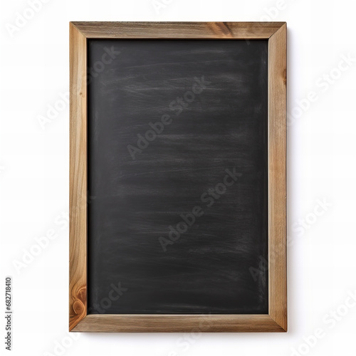 Blank chalkboard in wooden frame isolated on white background