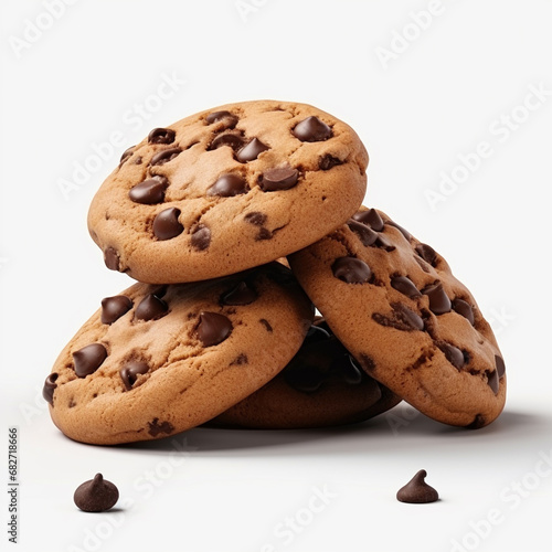 Cookies with chocolate chips isolated on white background