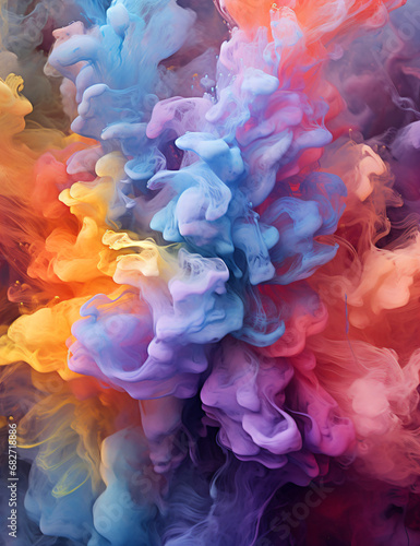 watercolor abstract art, fractals, 3d smoke, rainbow color palette - Generative AI