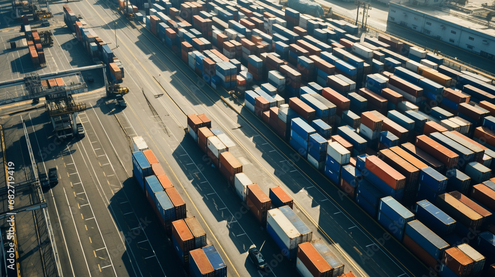 Container freight station. Import and Export concept. Generative AI.