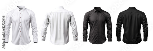 Set of white and black button up long sleeve collar shirt front photo
