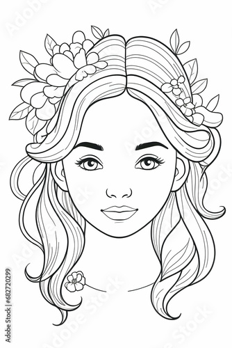 Beautiful angel portrait coloring page for kids and adults