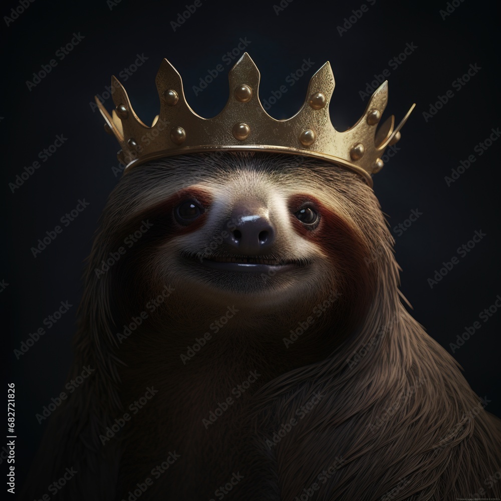 Portrait of a majestic Sloth with a crown