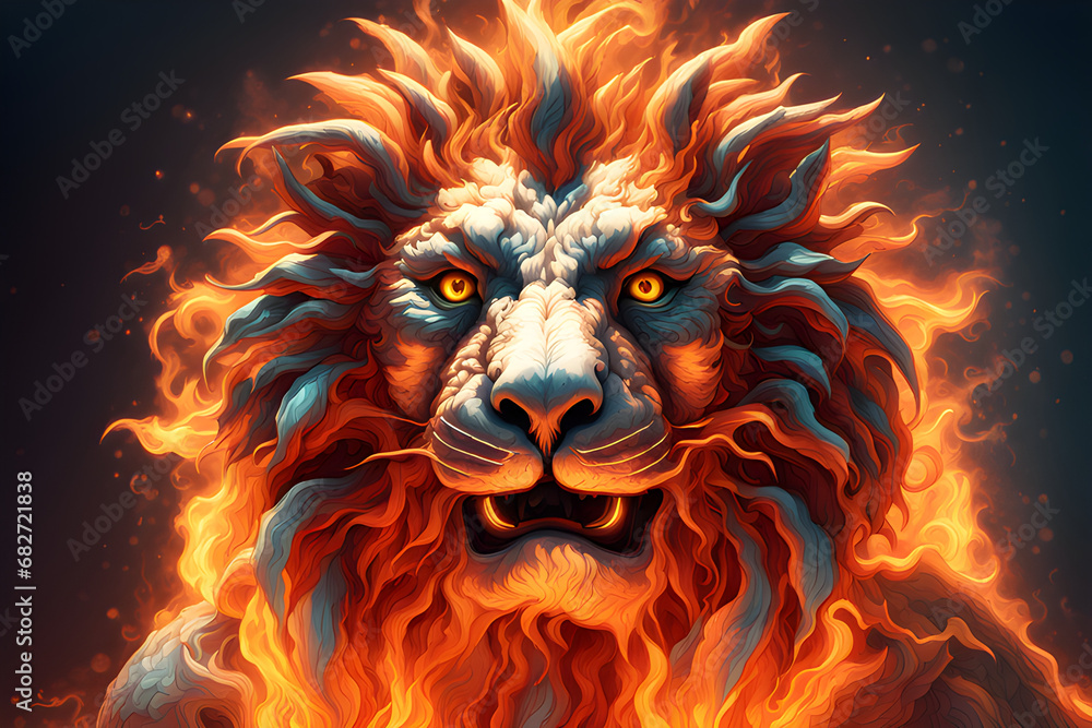 Obraz premium lion head with flames
